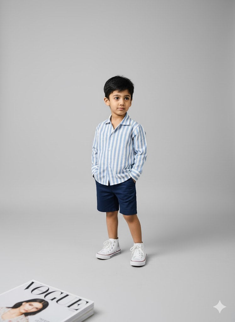 blue and white stripes button down cotton shirt