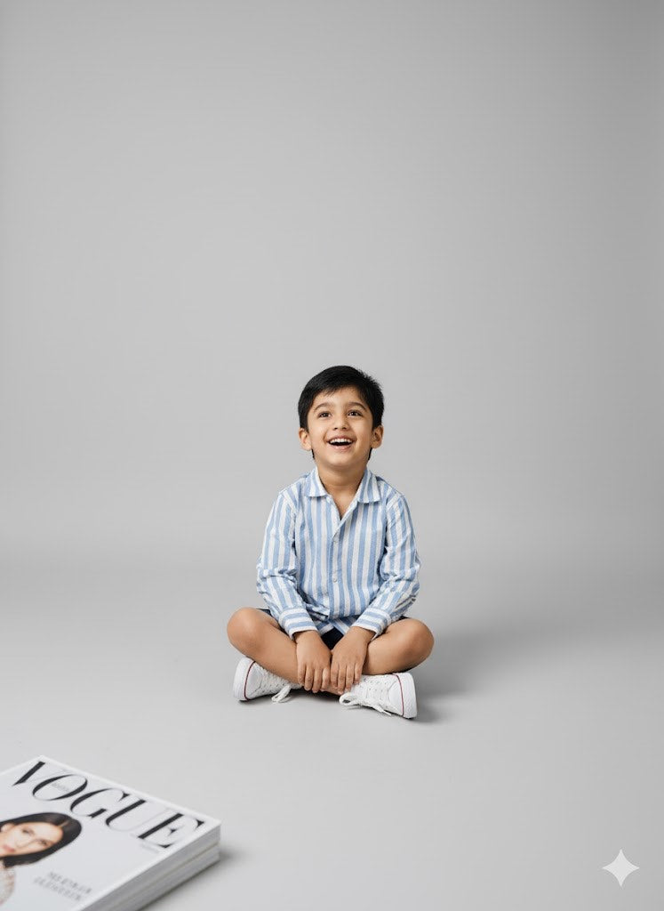 blue and white stripes button down cotton shirt