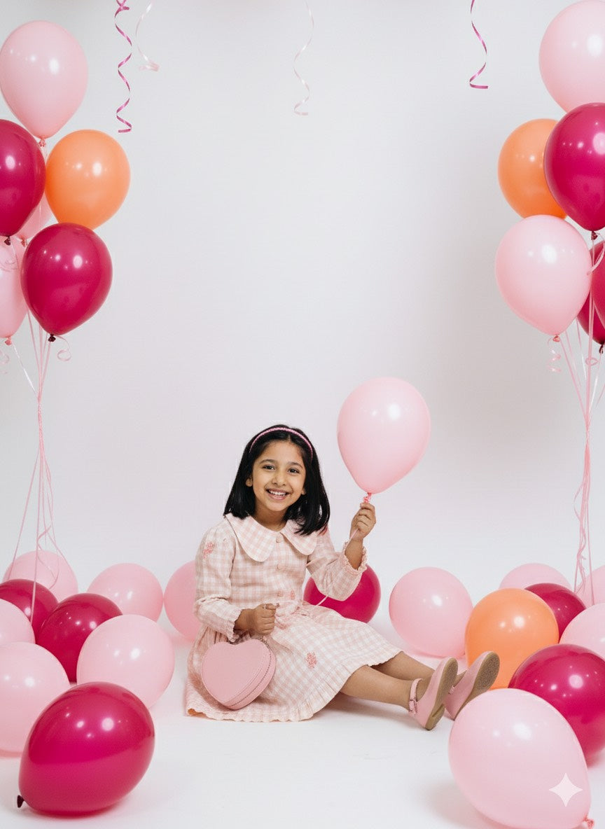 Pink Gingham embroidered frock