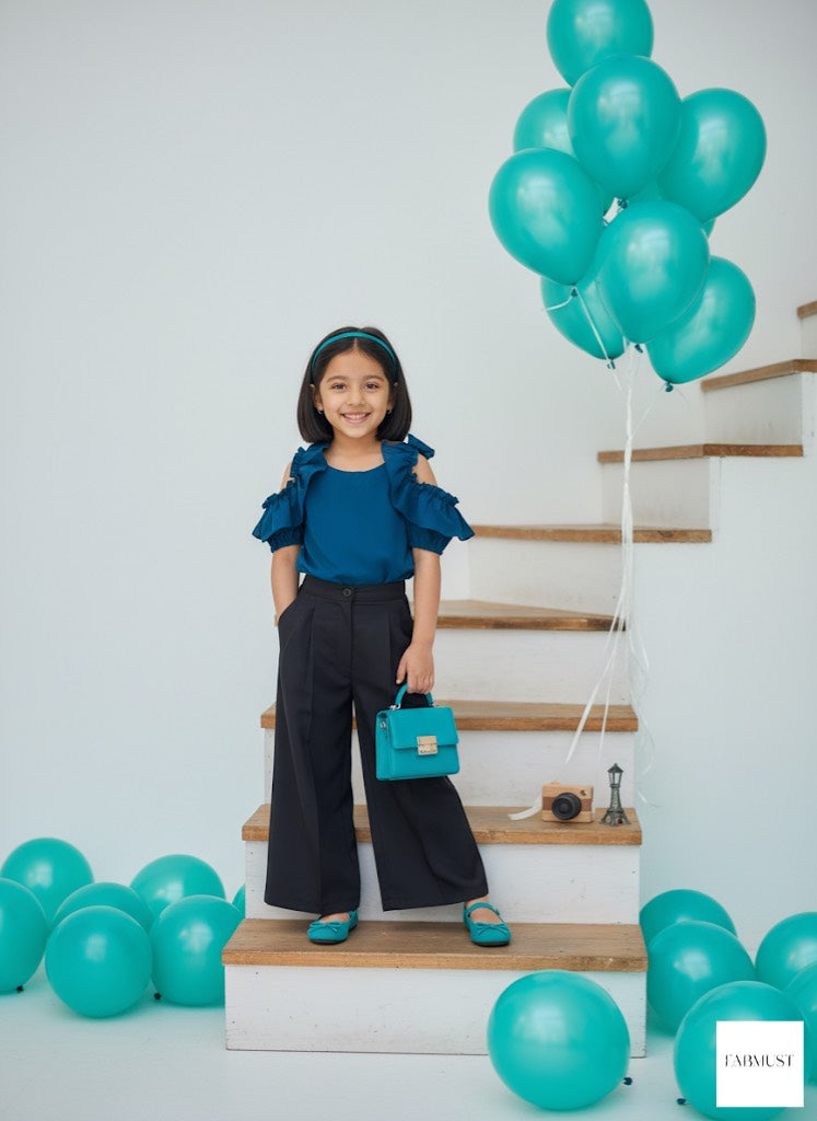 Teal Top & Pleated Wide Leg Pants