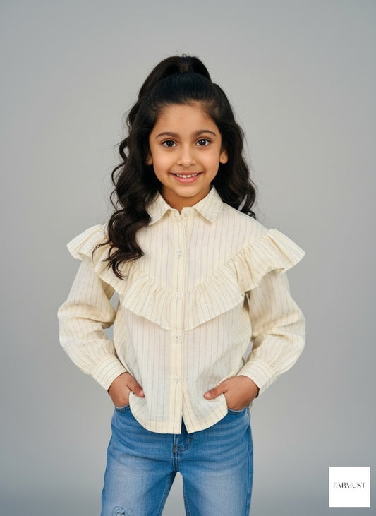 Cream Ruffle Stripe Shirt